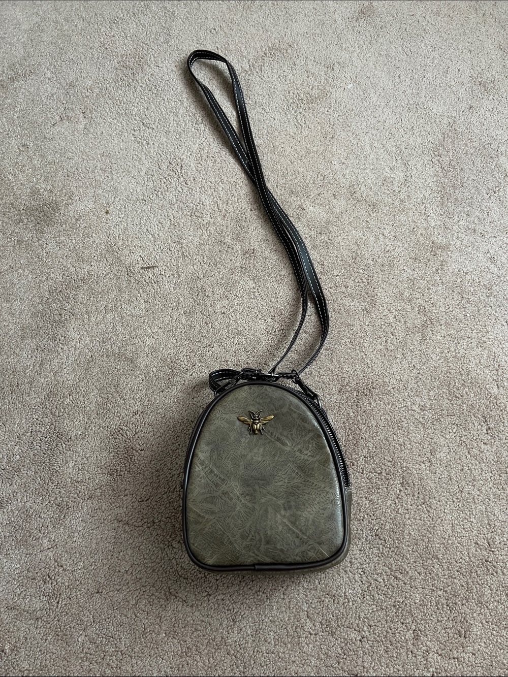Queen Bee Taupe Crossbody Bag with Gold Bee Accent and Adjustable Strap
